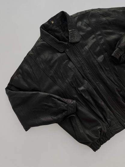 80s Black Leather Bomber Jacket
