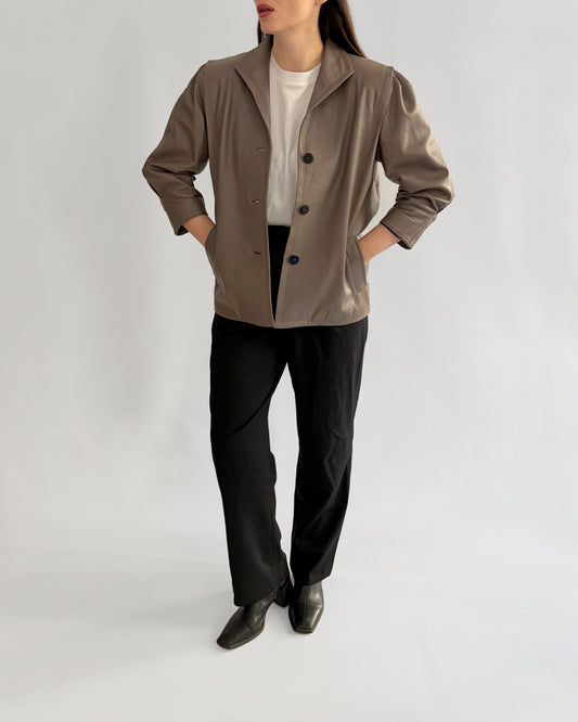 Vintage 1990s Taupe Sheepskin Leather Jacket