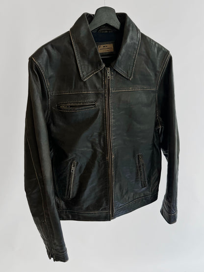 2000s Jack & Jones Black Distressed Leather Jacket