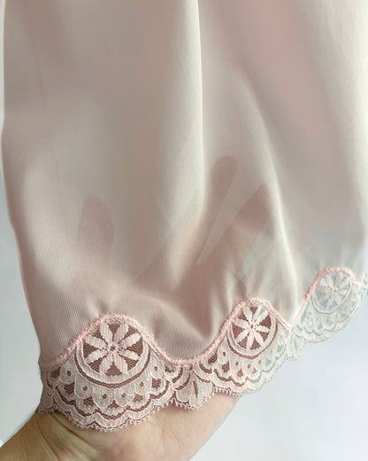 Vintage 1980s Pink Nylon Sheer Lace Half Slip - New Old Stock