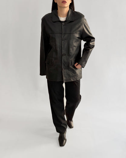 Vintage 1990s Black Sheepskin Leather Jacket