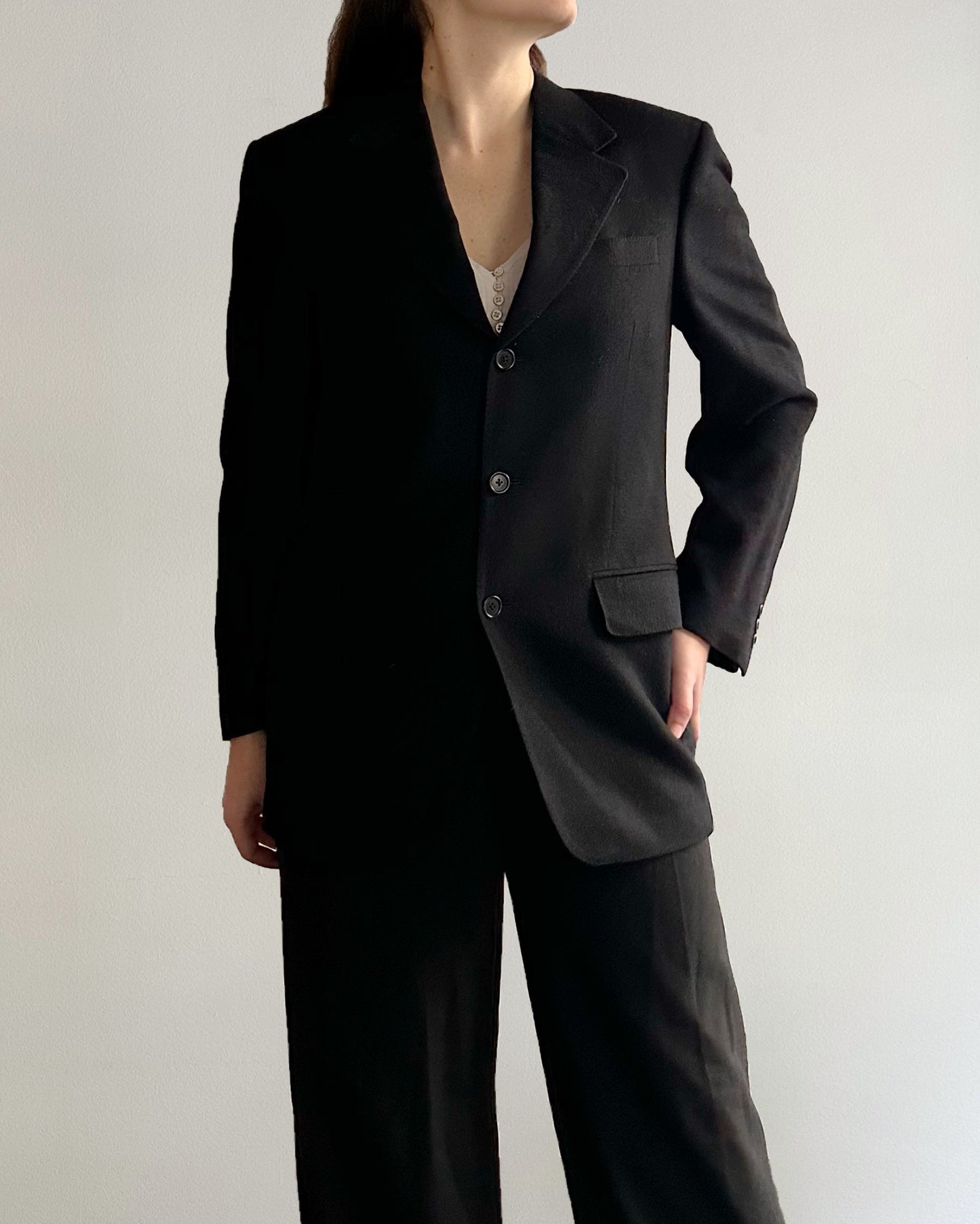 90s Ermenegildo Zegna Wool Cashmere Black Blazer