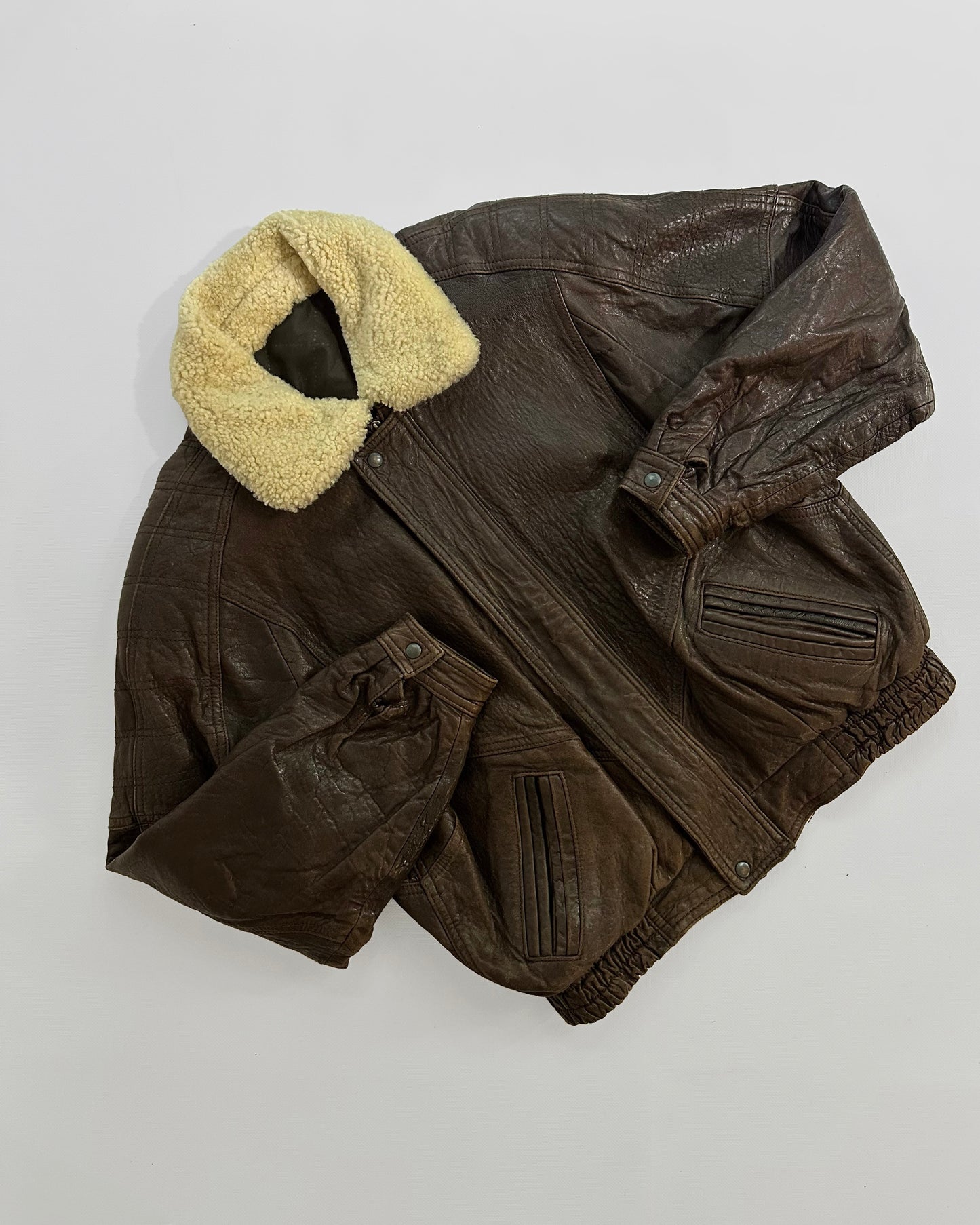 80s Brown Sheepskin Leather Bomber Jacket – Made in Spain