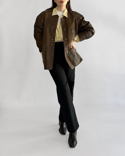 80s Tyrolean Distressed Brown Leather Jacket