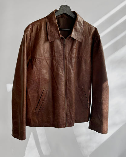90s Brown Zip-Up Leather Jacket