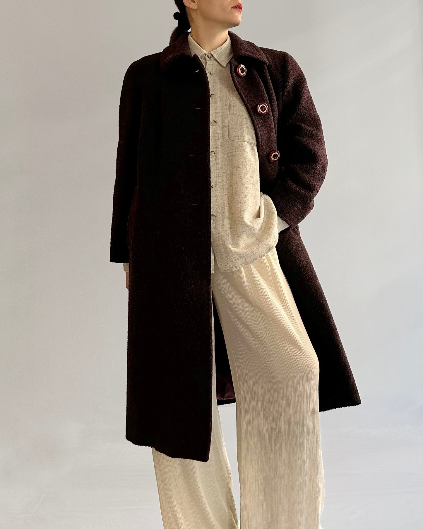 80s Burgundy Llama Mohair Wool Coat