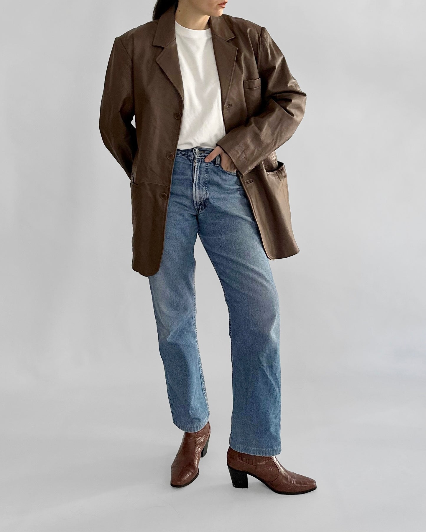 Vintage 90s Brown Leather Blazer