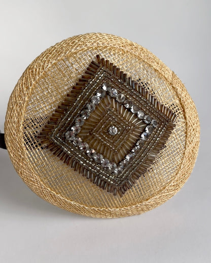 Vintage Cream Fascinator Headband With Beads and Rhinestones