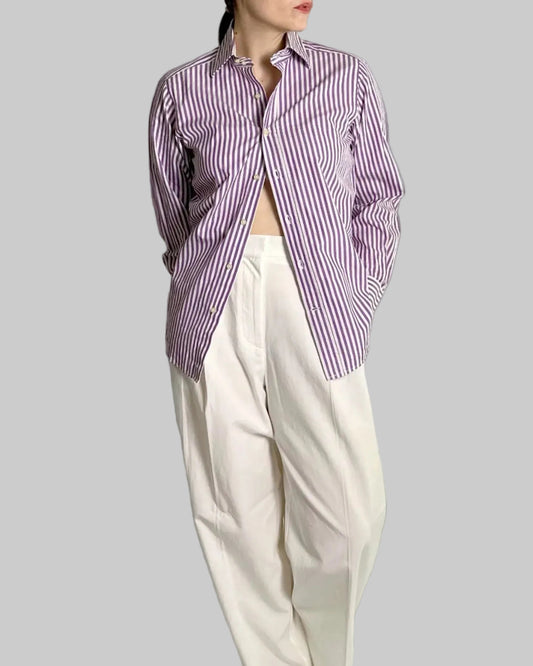 Etro Milano Purple and White Striped Cotton Shirt