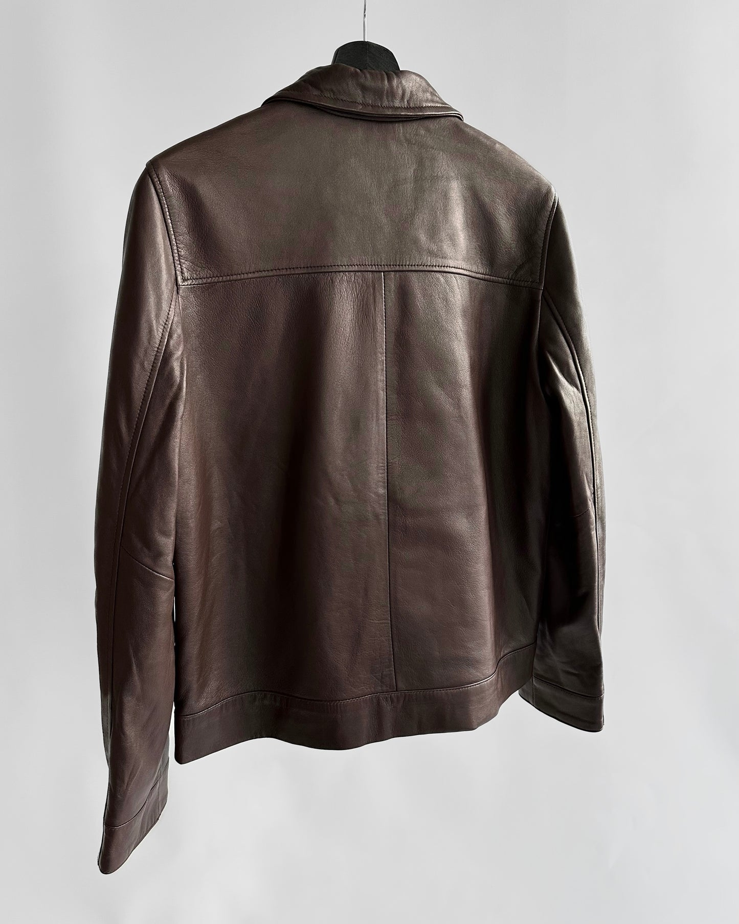 90s Chocolate Brown Leather Zip Jacket