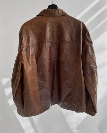 90s Brown Zip-Up Leather Jacket