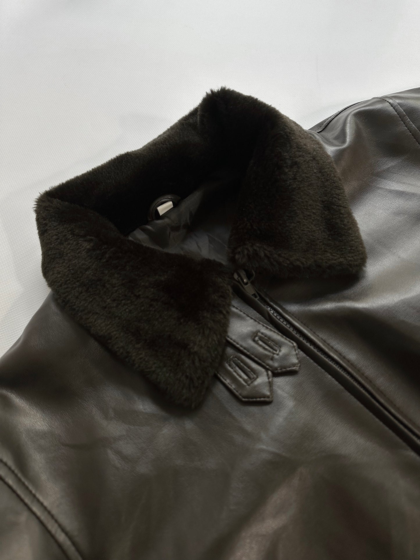 2000s Faux Leather Jacket with Faux Fur Collar