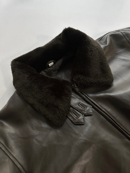 2000s Faux Leather Jacket with Faux Fur Collar