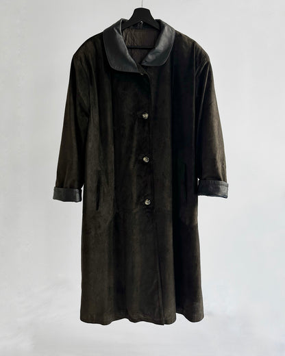 90s Dark Brown Suede Leather Coat