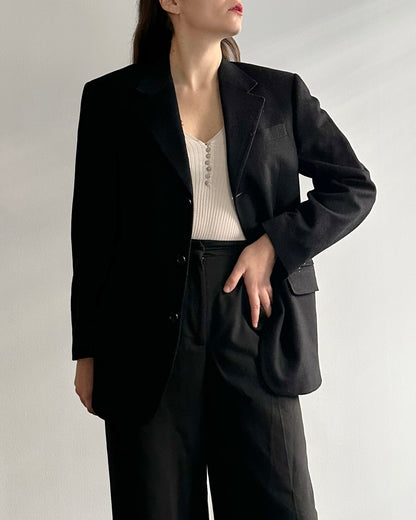 90s Ermenegildo Zegna Wool Cashmere Black Blazer