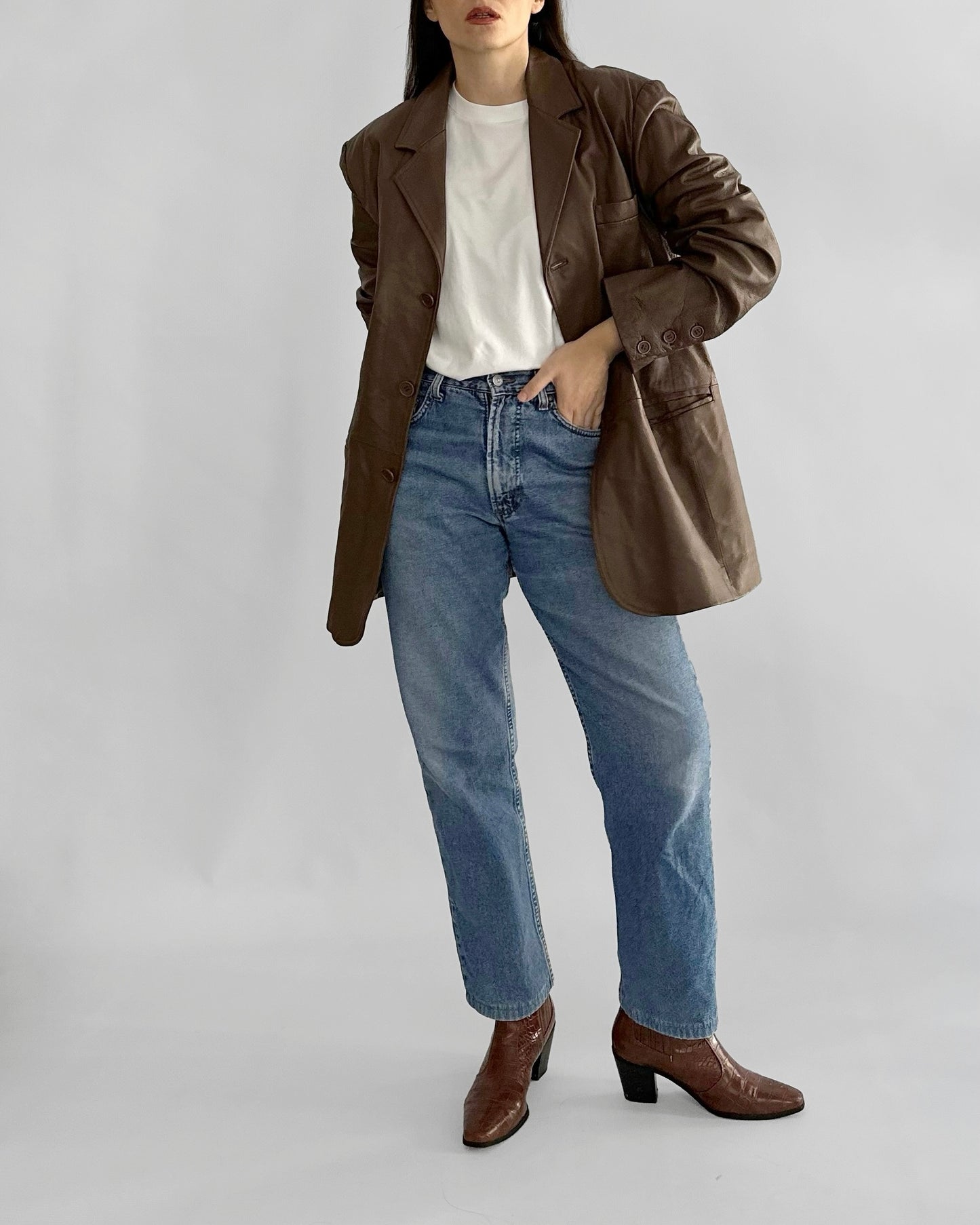 Vintage 90s Brown Leather Blazer