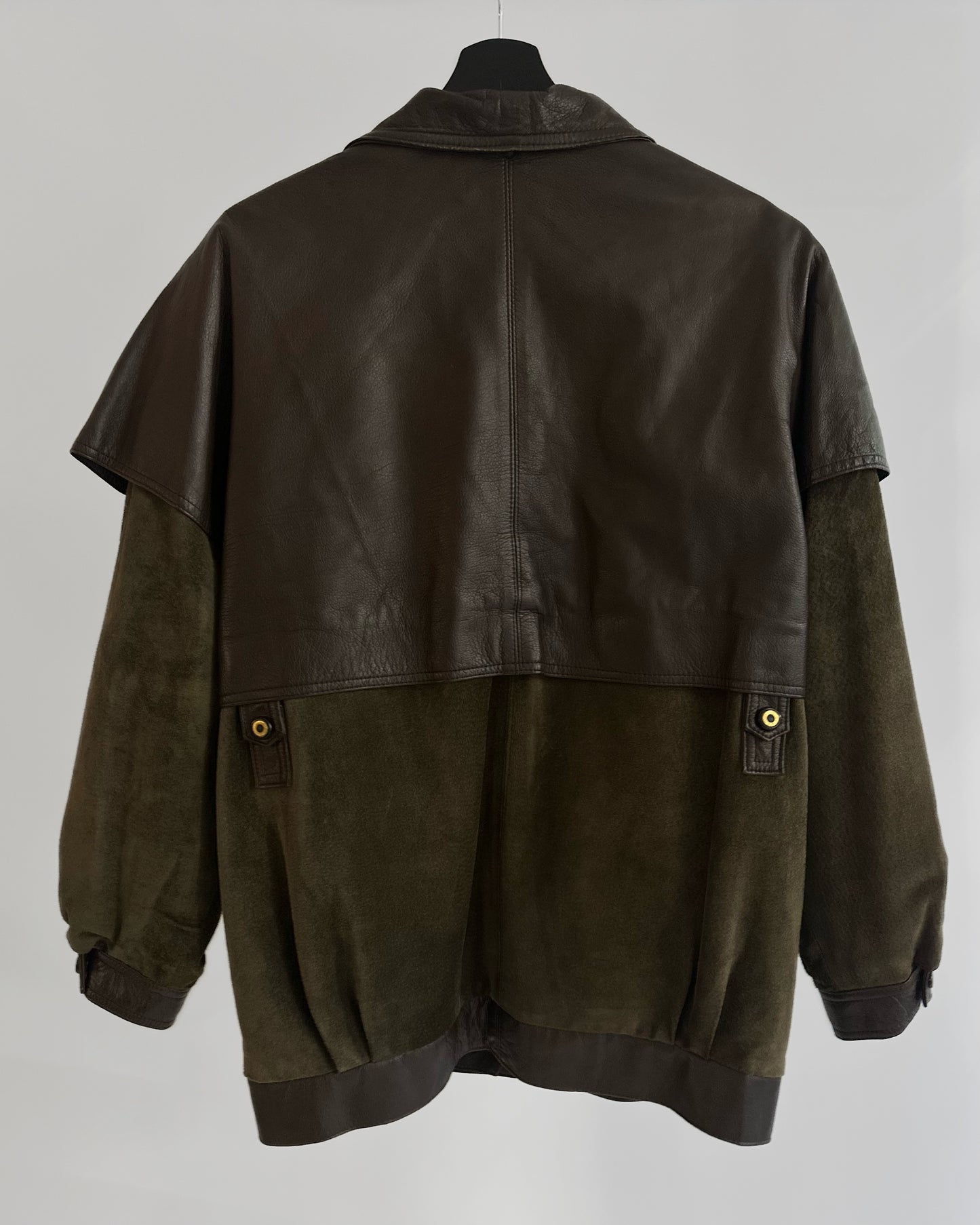 80s Brown Green Sheepskin Suede Leather Jacket