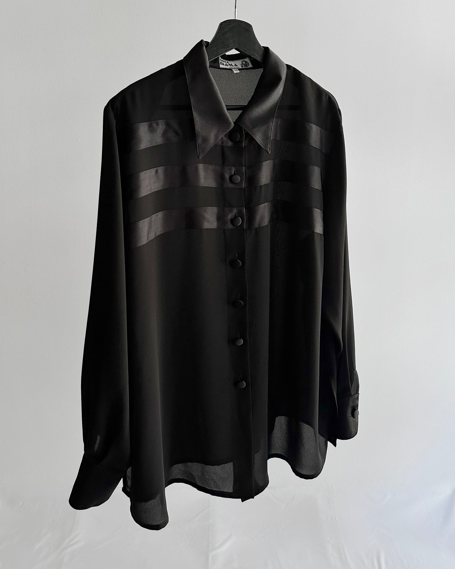 90s Black Sheer Satin Maxi Blouse