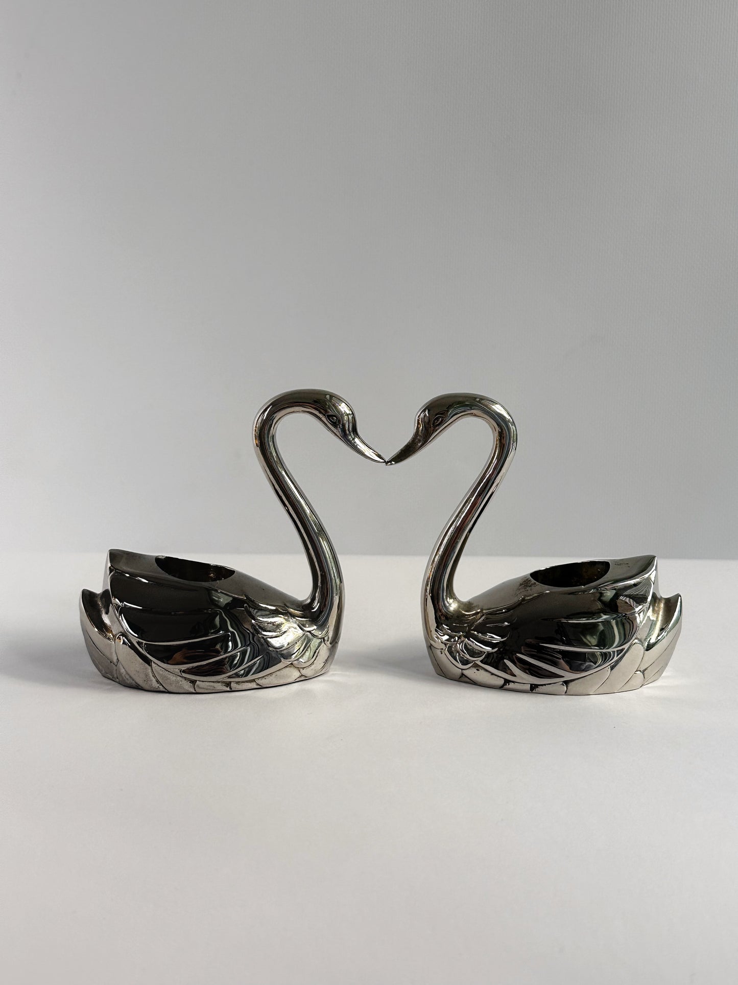 Vintage 1970s Silver Plated Swan Candle Holders – Set of 2