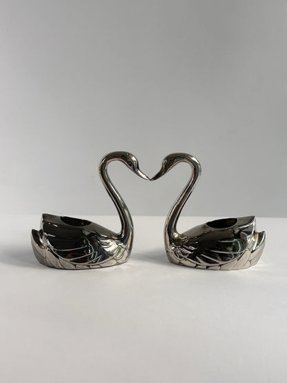 Vintage 1970s Silver Plated Swan Candle Holders – Set of 2