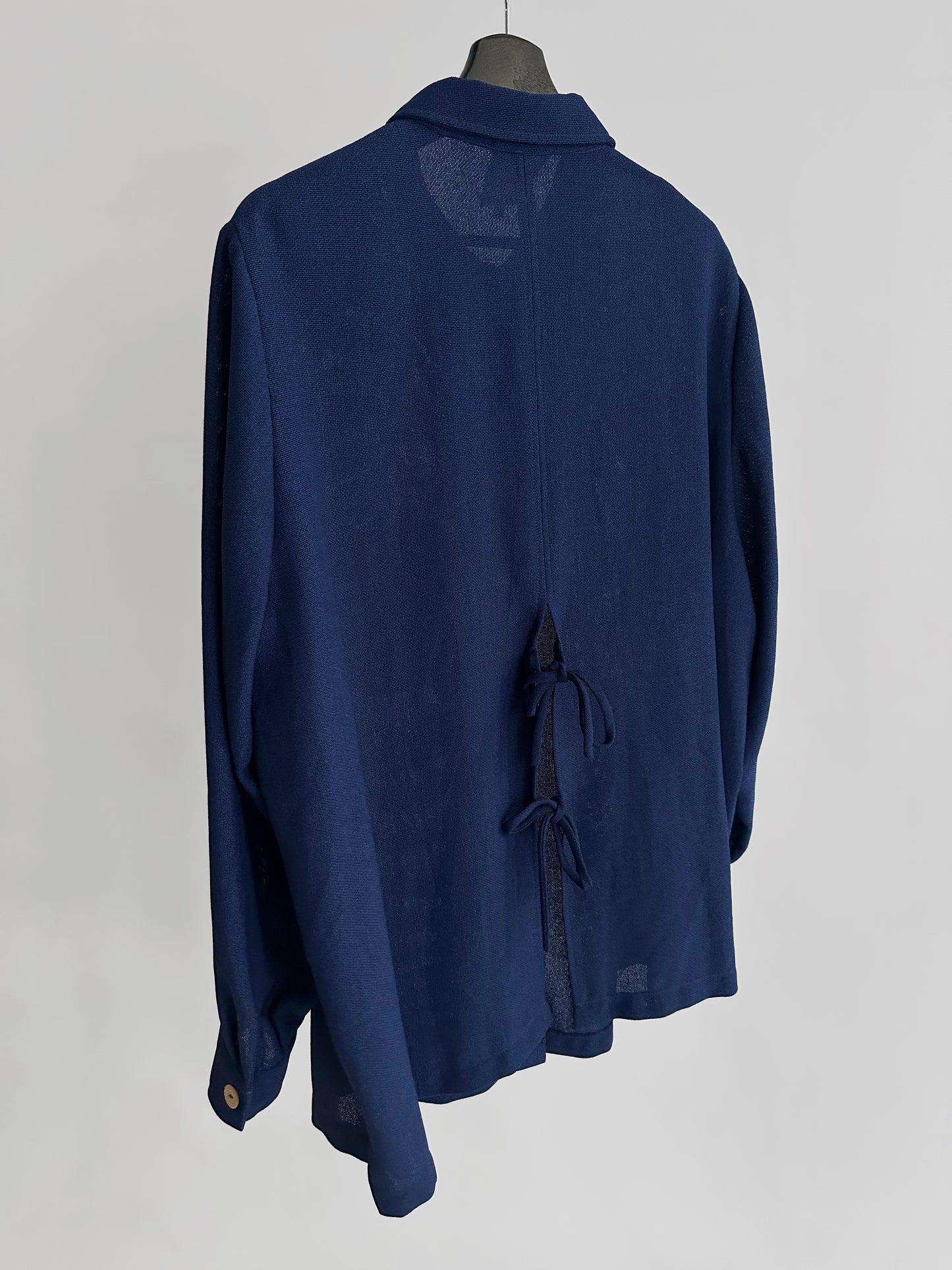 80s Royal Blue Button-Up Shirt with Back Tie