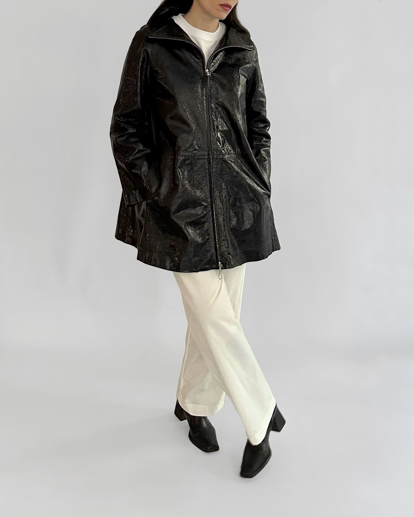 80s Gianfranco Ferré Black Patent Leather Coat