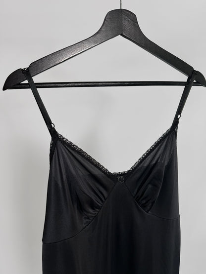 80s Black Sheer Nylon Slip Dress