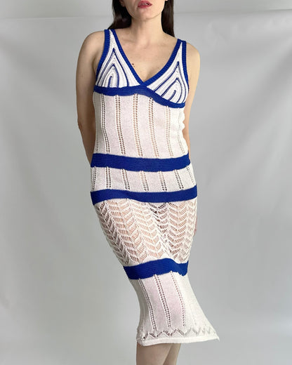 Vintage White and Blue Knit Summer Dress