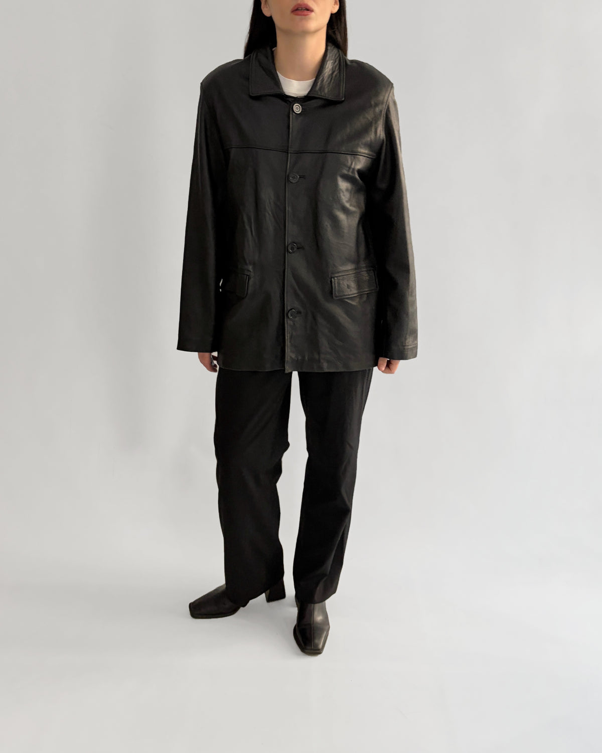 Vintage 1990s Black Sheepskin Leather Jacket