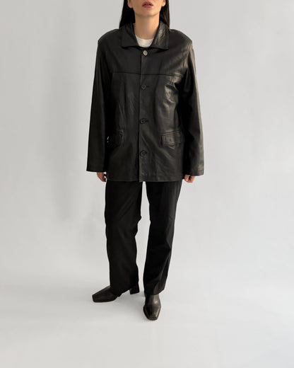 Vintage 1990s Black Sheepskin Leather Jacket