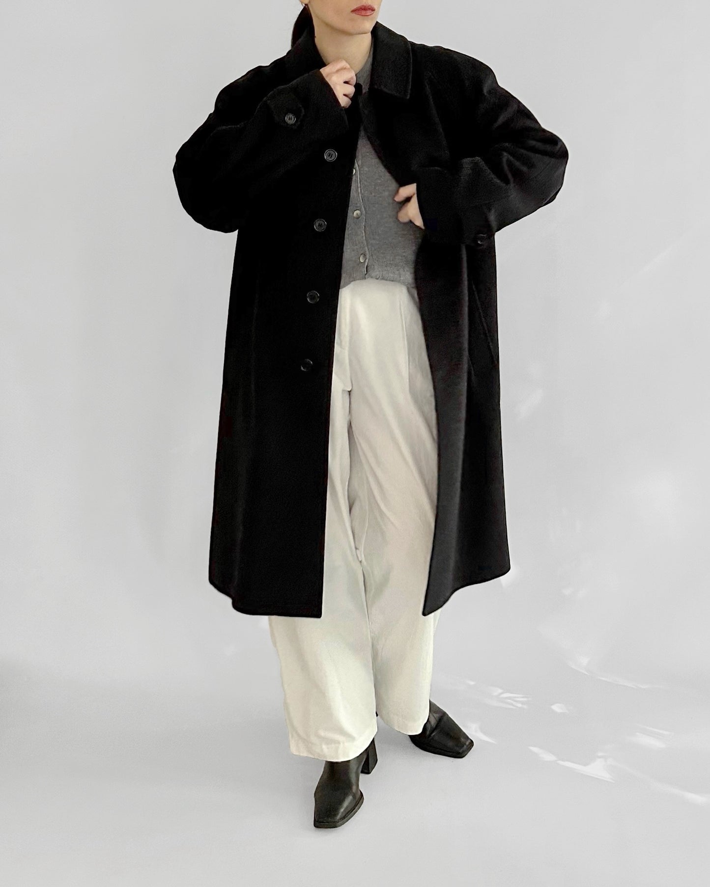90s Gianfranco Ferré Charcoal Wool and Cashmere Coat