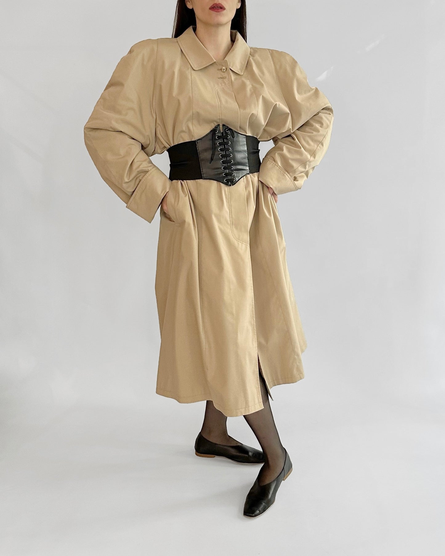 90s Italian Oversized Beige Trench Coat, NOS