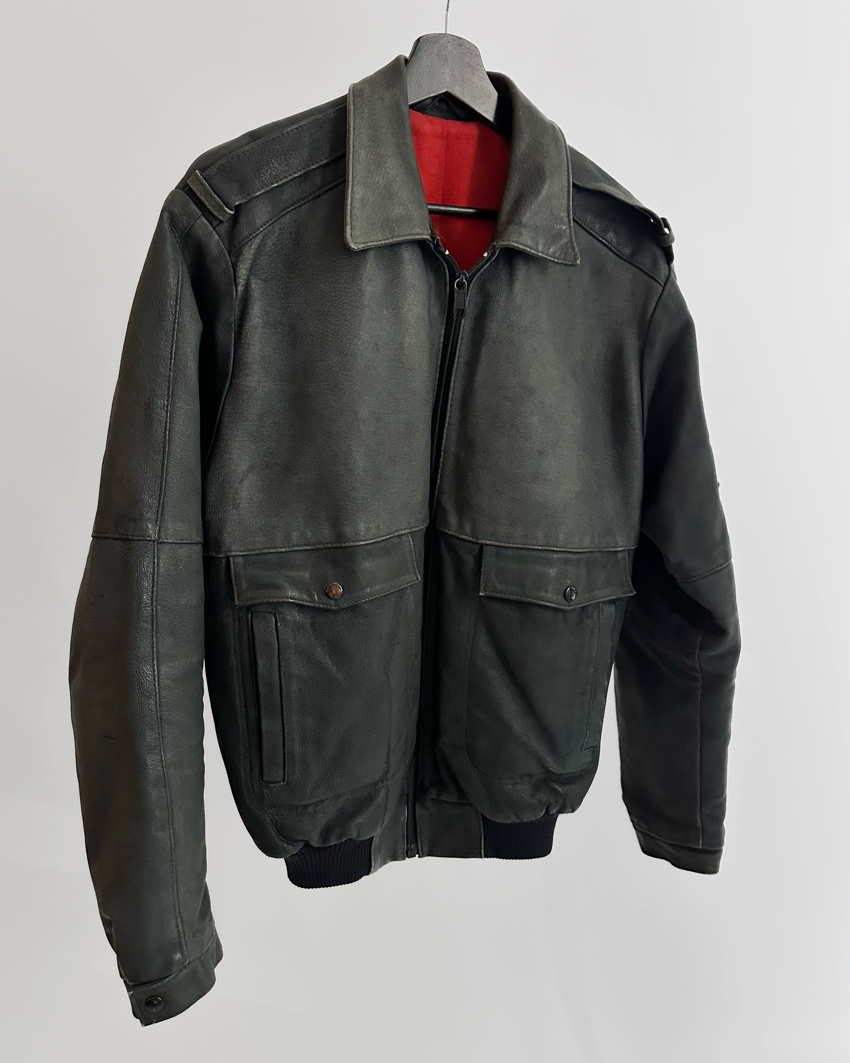 d*e様 80s G-1 real leather bomber jacket 80s Dark Grey Leather Bomber Jacket – Alba Vintage Studio