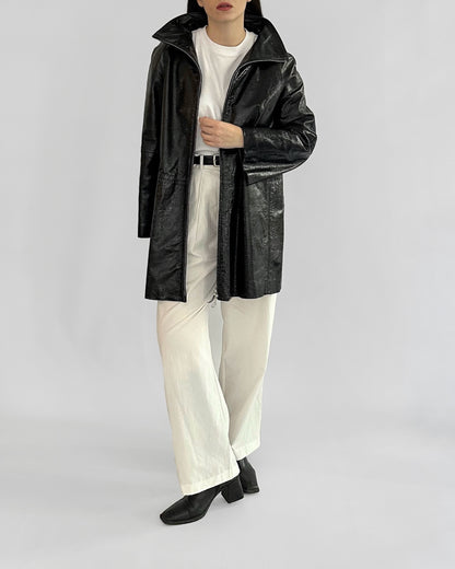 80s Gianfranco Ferré Black Patent Leather Coat