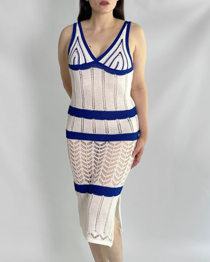 Vintage White and Blue Knit Summer Dress