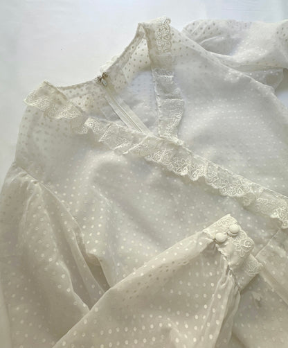70s/80s Sheer White Polka Dot Dress