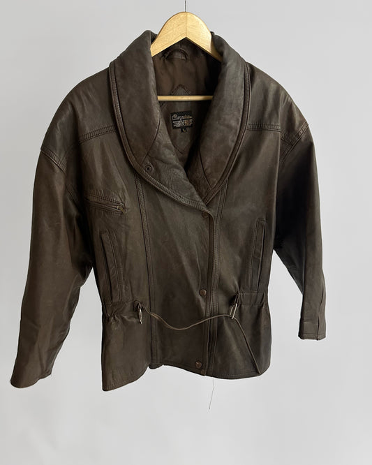 80s Distressed Brown Cowhide Leather Jacket