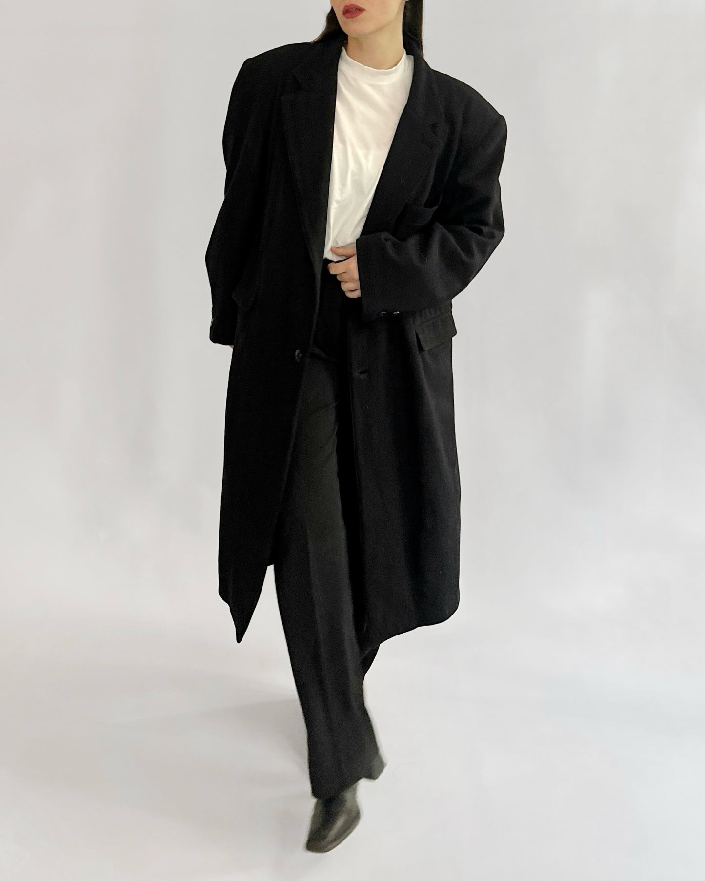 80s Black Wool Coat