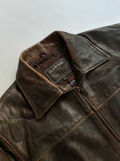 90s Oakwood Distressed Brown Leather Jacket
