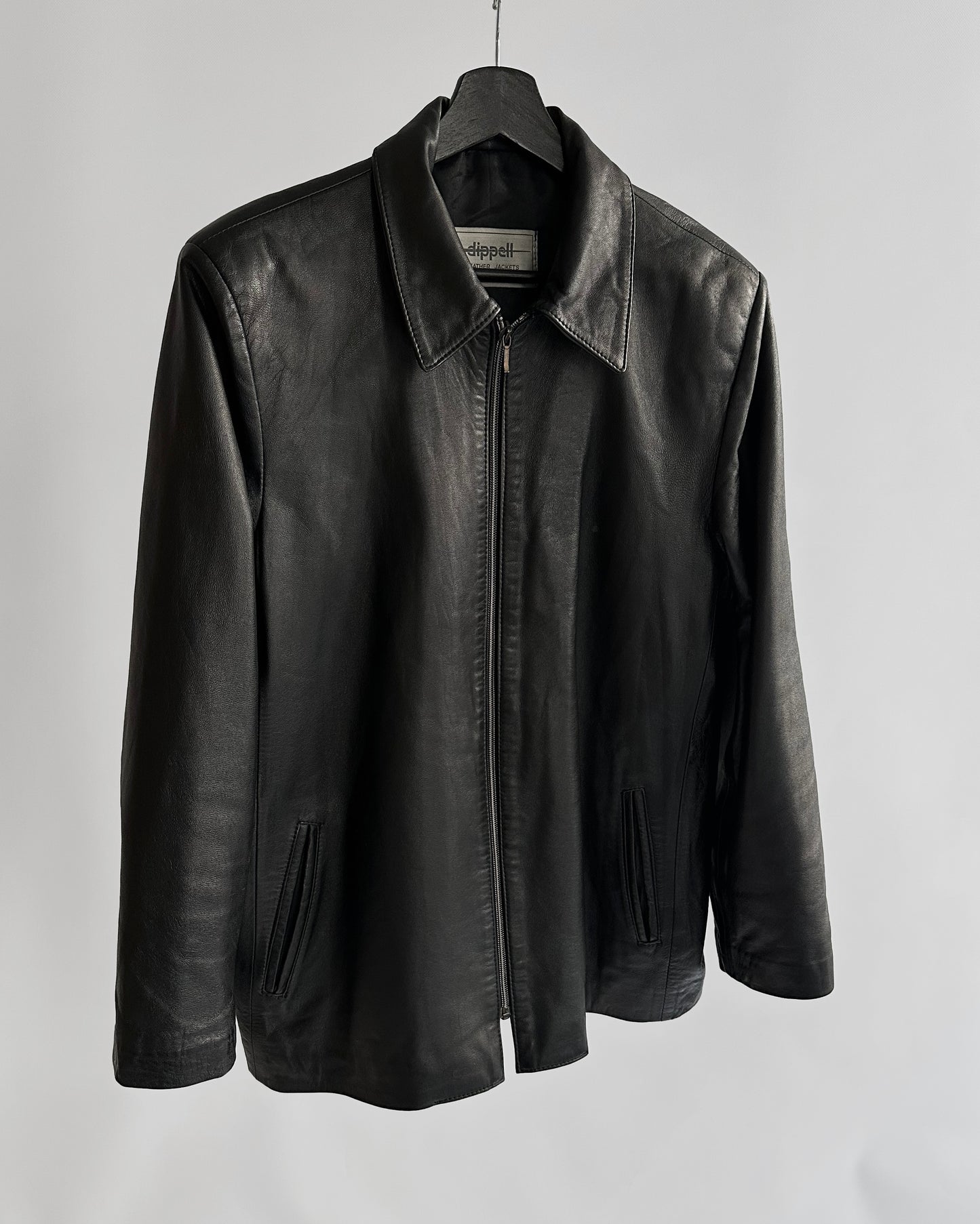 90s Black Zip-Up Leather Jacket