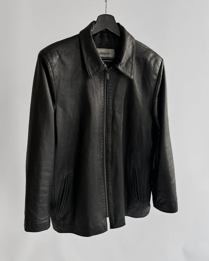 90s Black Zip-Up Leather Jacket