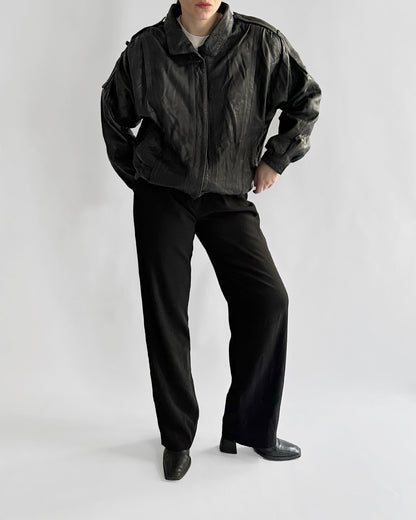 1990s Black Leather Bomber Jacket