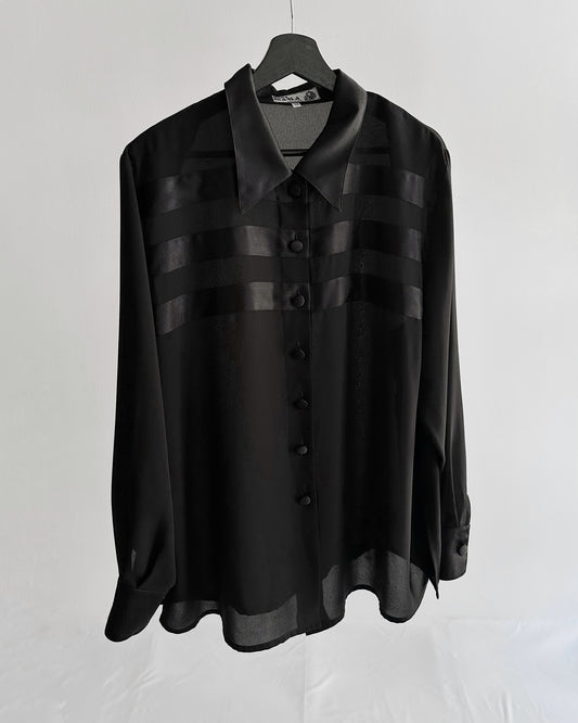 90s Black Sheer Satin Maxi Blouse