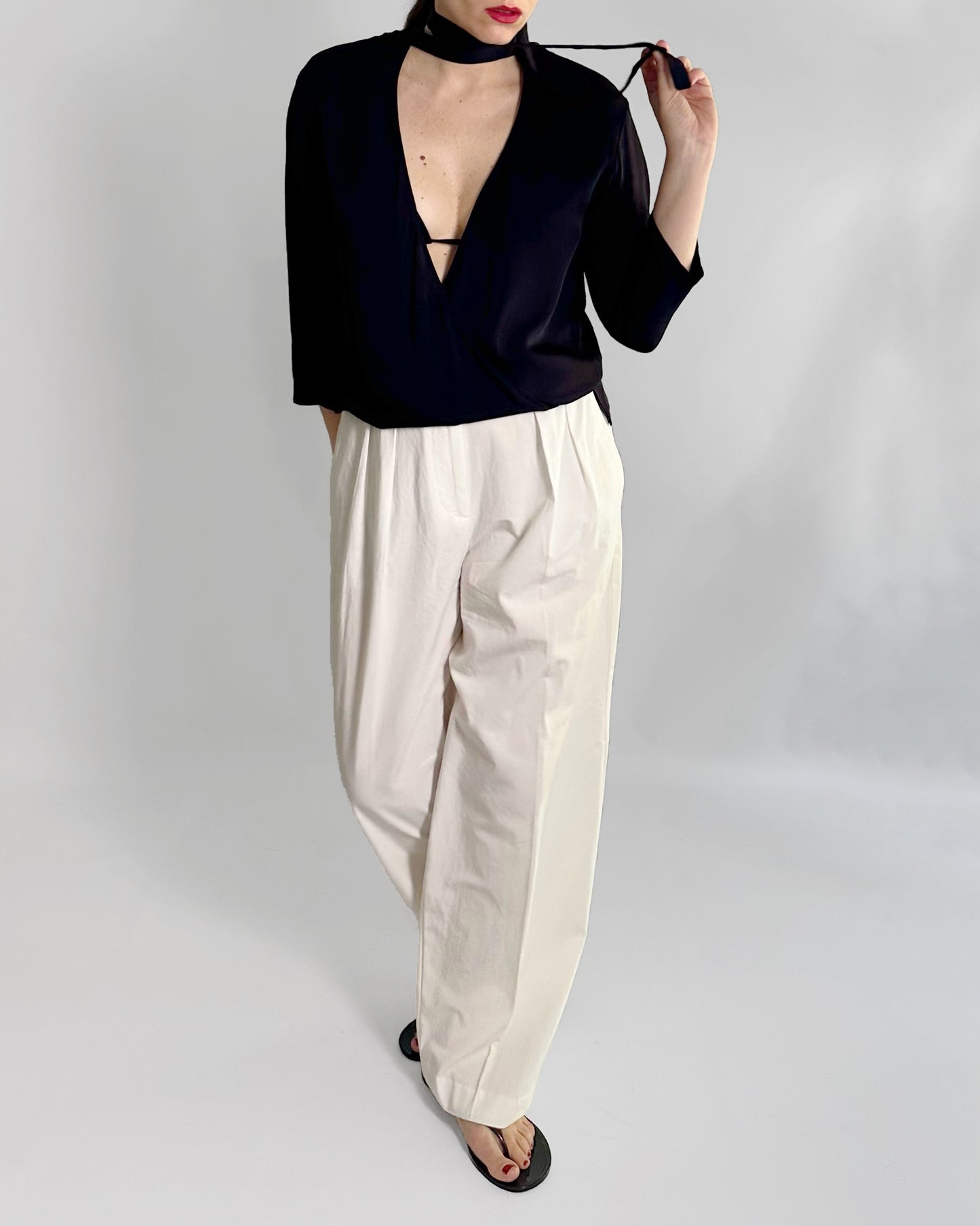 Theory Black Pure Silk Wrap Blouse