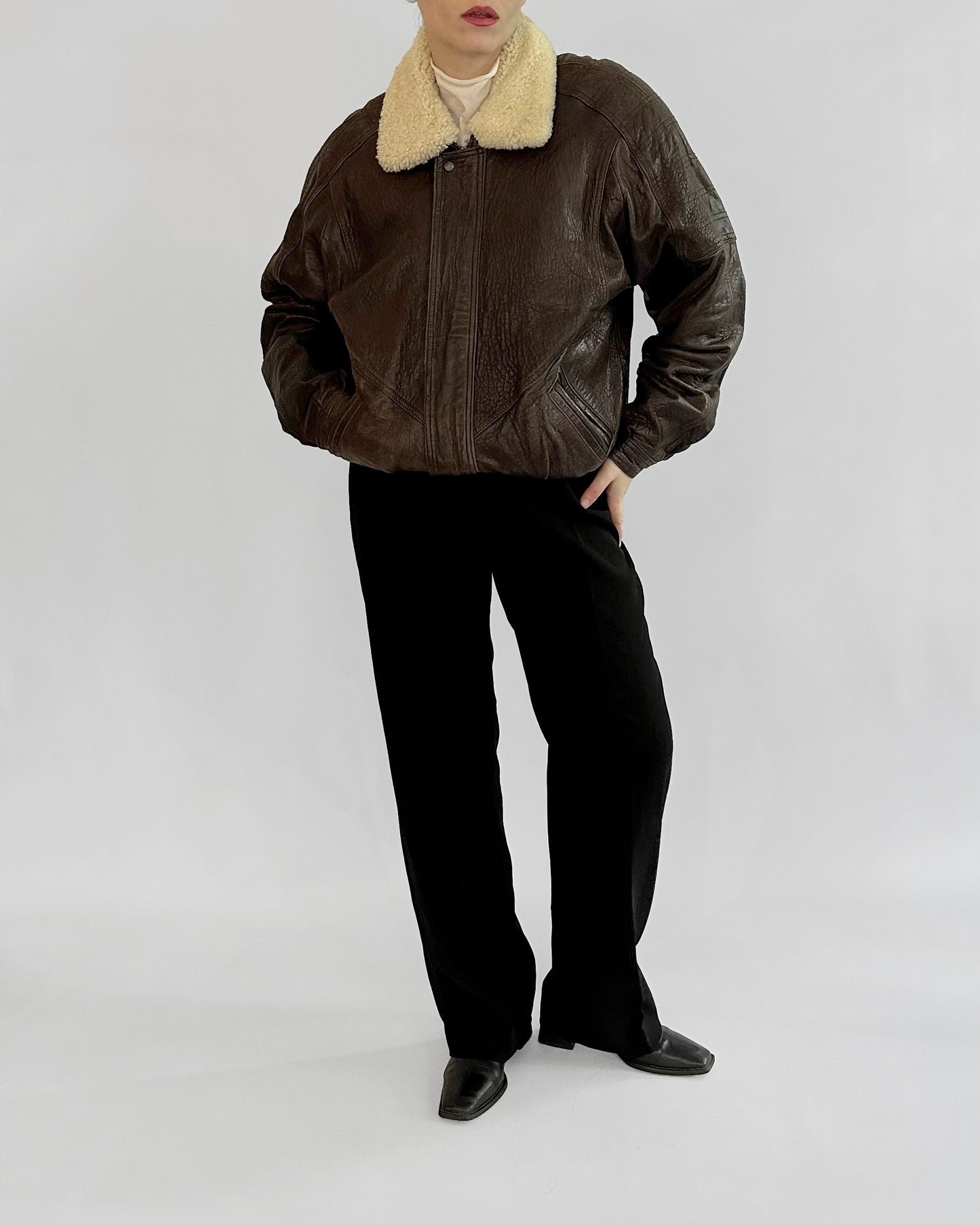 80s Brown Sheepskin Leather Bomber Jacket – Made in Spain