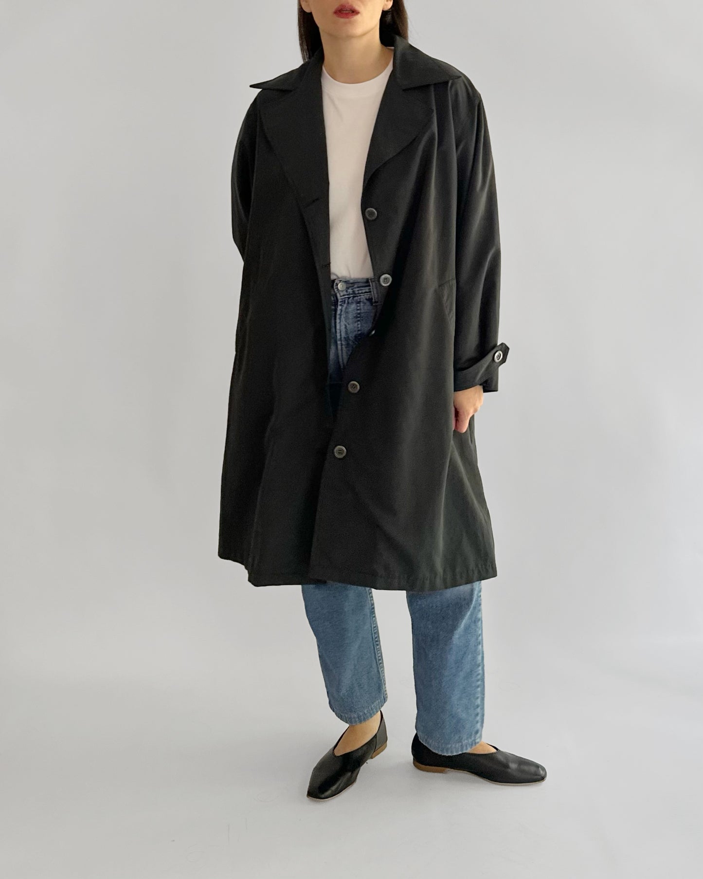 80s Grey Navy Belted Trench Coat