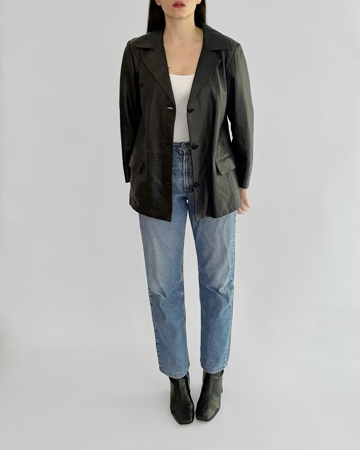90s Black Sheepskin Leather Blazer