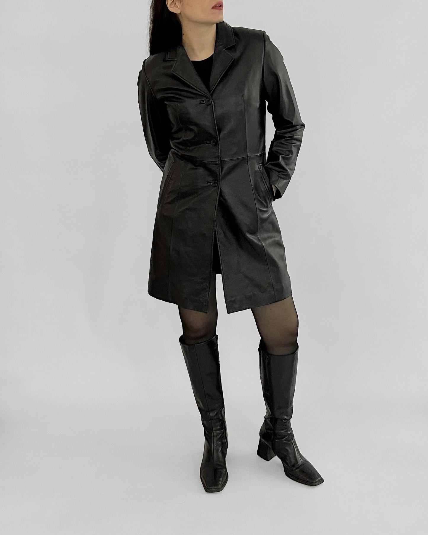 2000s Black Sheepskin Nappa Leather Coat