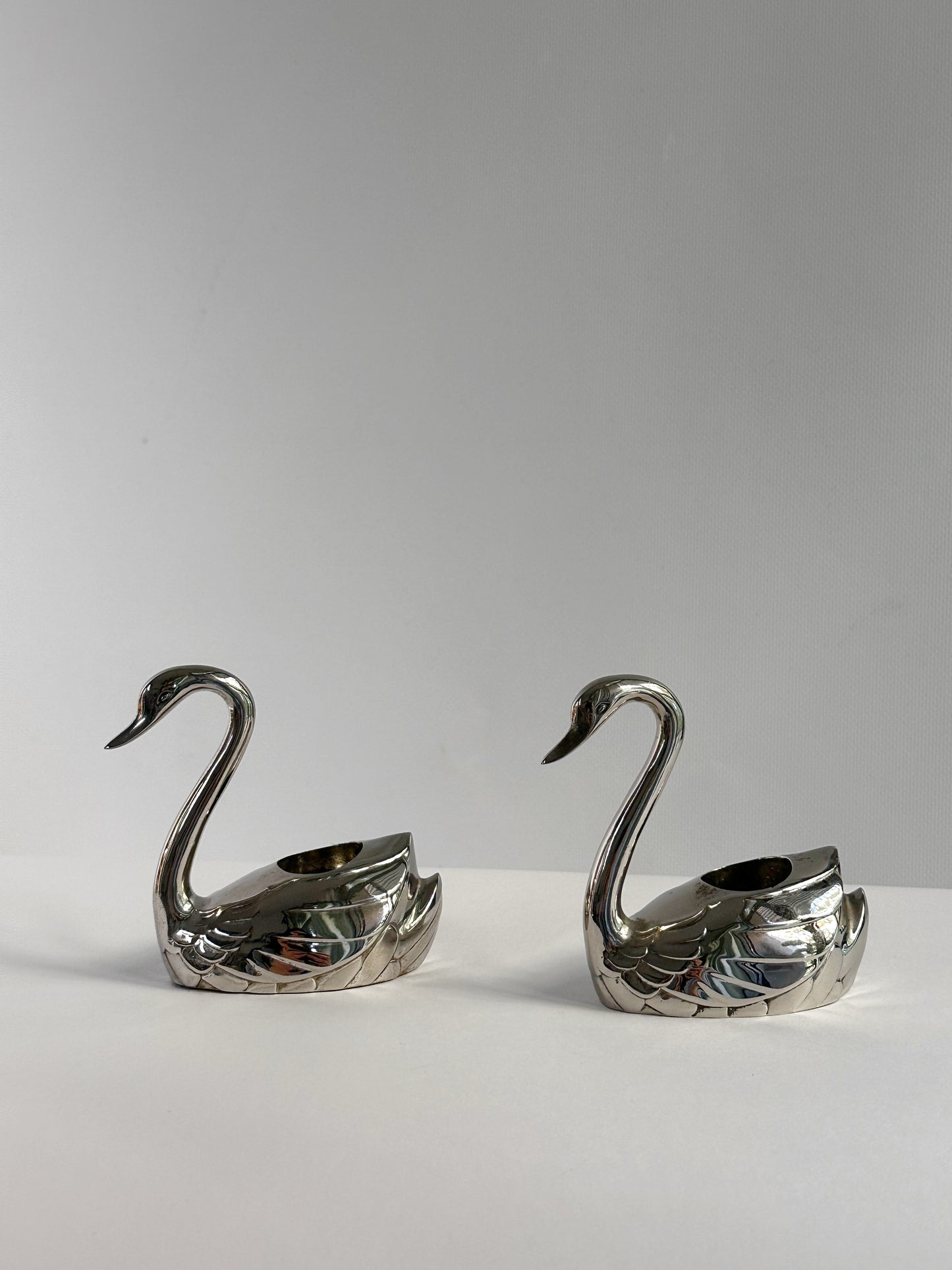 Vintage 1970s Silver Plated Swan Candle Holders – Set of 2