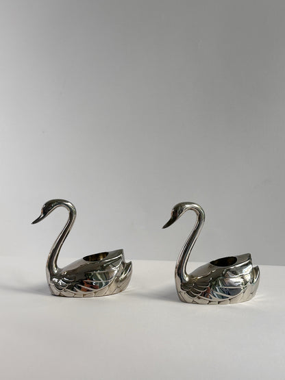 Vintage 1970s Silver Plated Swan Candle Holders – Set of 2